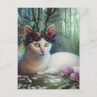 Cat in a Magical Forest AI Generated Art Postcard