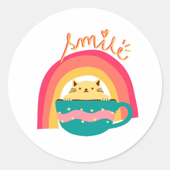 Cat in a Mug Classic Round Sticker (Front)