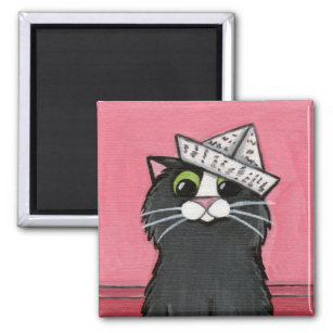 Cat in a Paper Hat Whimsical Magnet