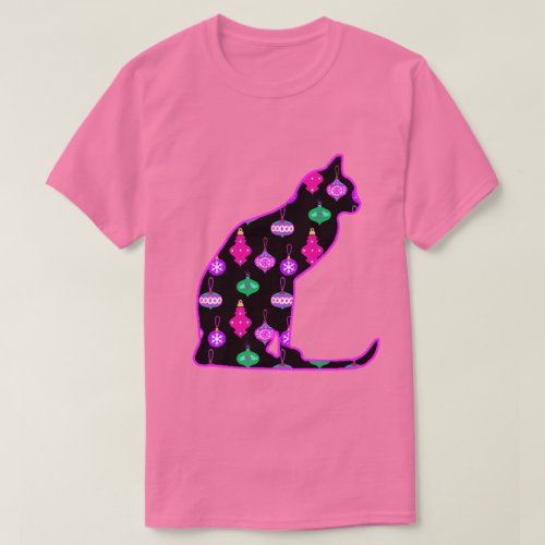 Cat in a Pattern of Christmas Ornaments T_Shirt