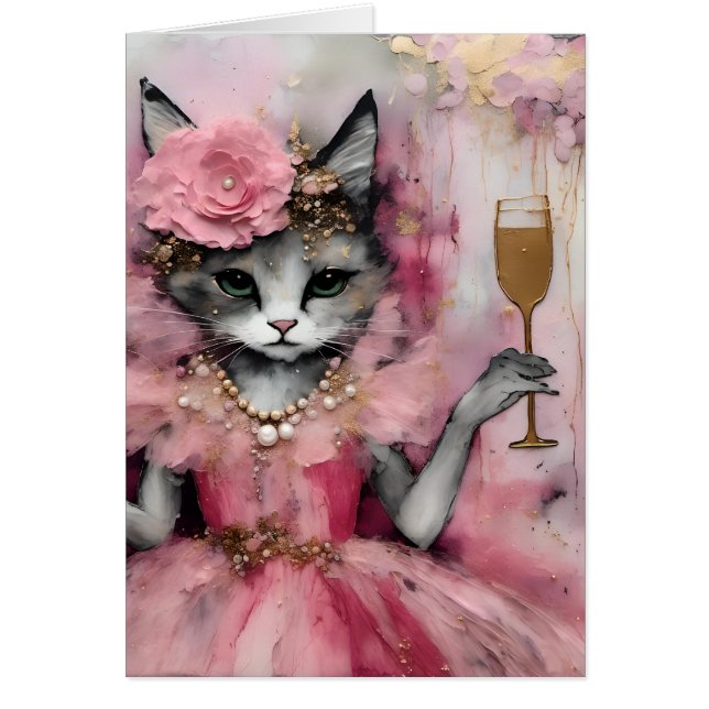 Cat in a Pink Dress with a Golden Drink (Front)