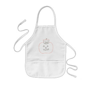 Cat in a pumpkin drawing, Halloween aprons