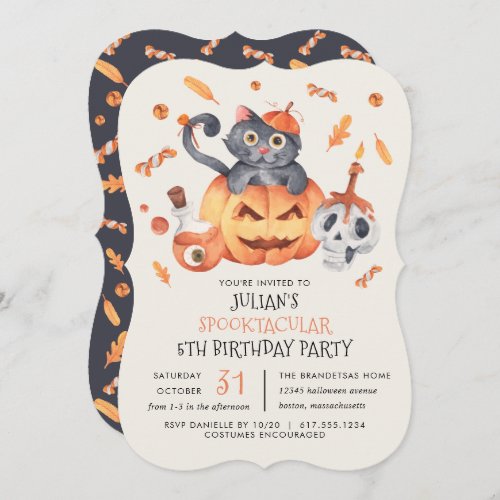 Cat in a Pumpkin Halloween Kid Birthday Party Invitation