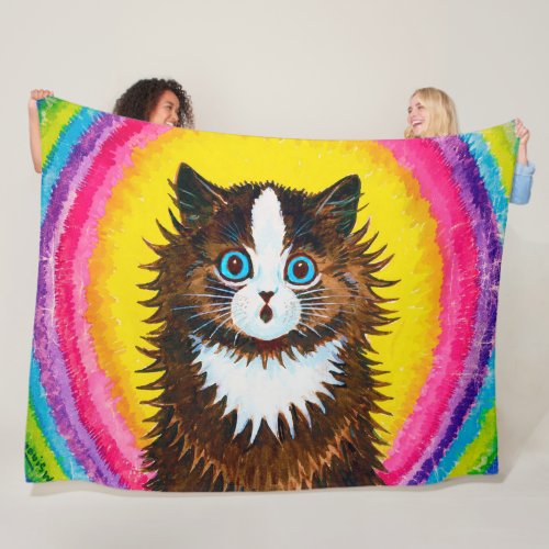 Cat in a Rainbow Louis Wain Fleece Blanket