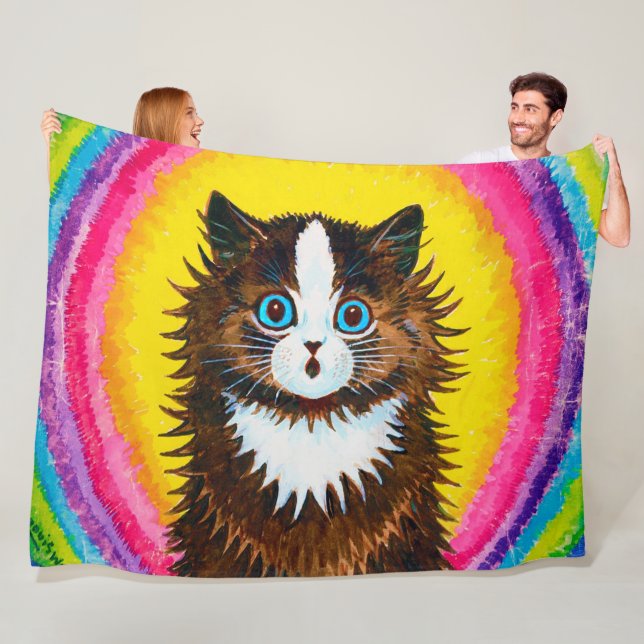 Cat in a Rainbow, Louis Wain Fleece Blanket (In Situ)