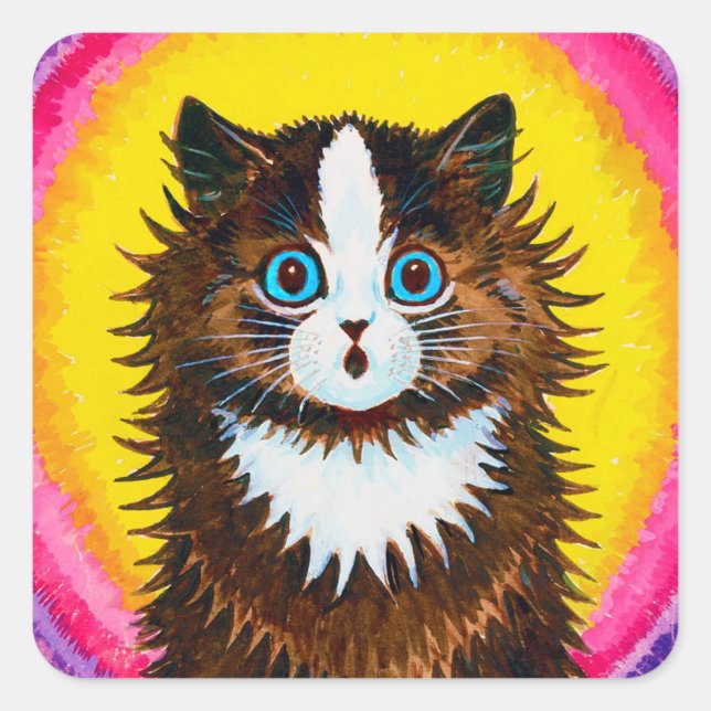 Cat in a Rainbow, Louis Wain Square Sticker (Front)