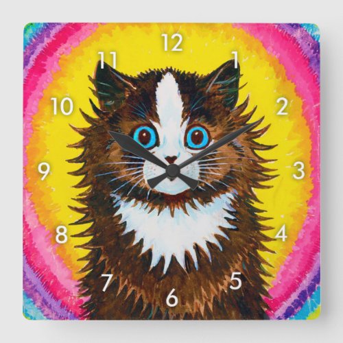 Cat in a Rainbow Louis Wain Square Wall Clock