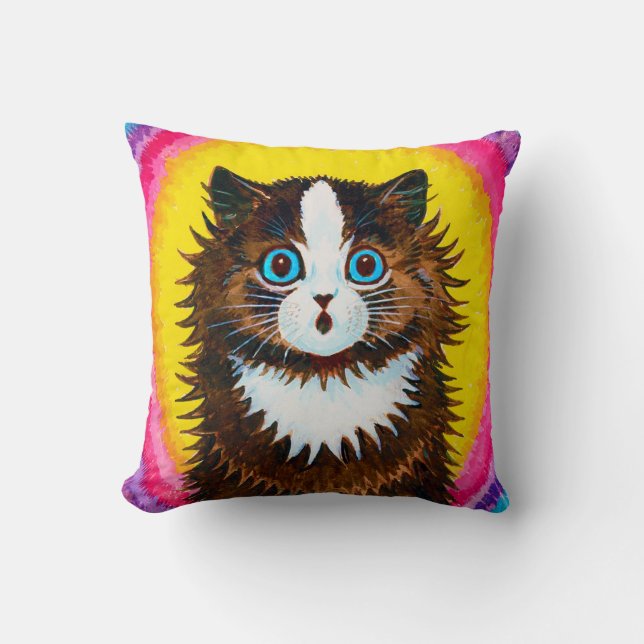 Cat in a Rainbow, Louis Wain Throw Pillow (Front)