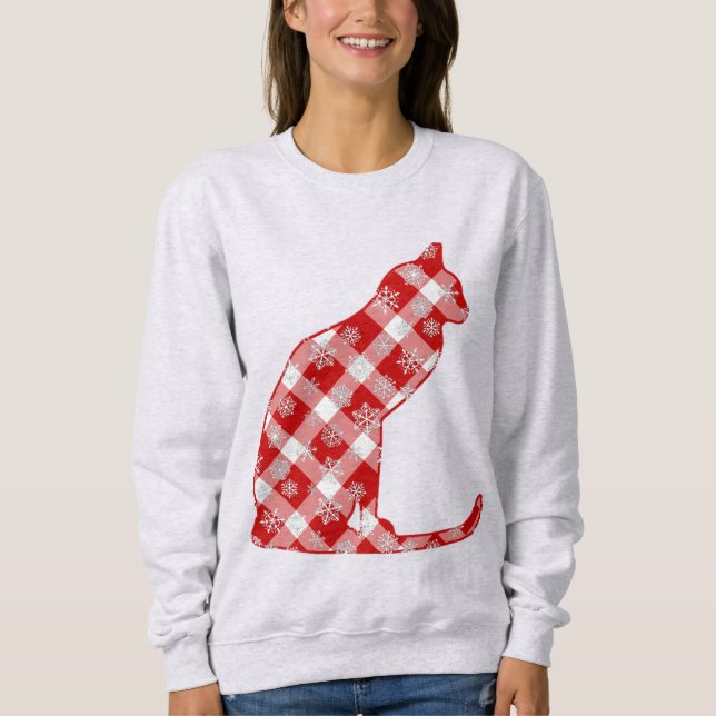 Cat in a Red Buffalo Plaid Christmas Pattern  Sweatshirt (Front)
