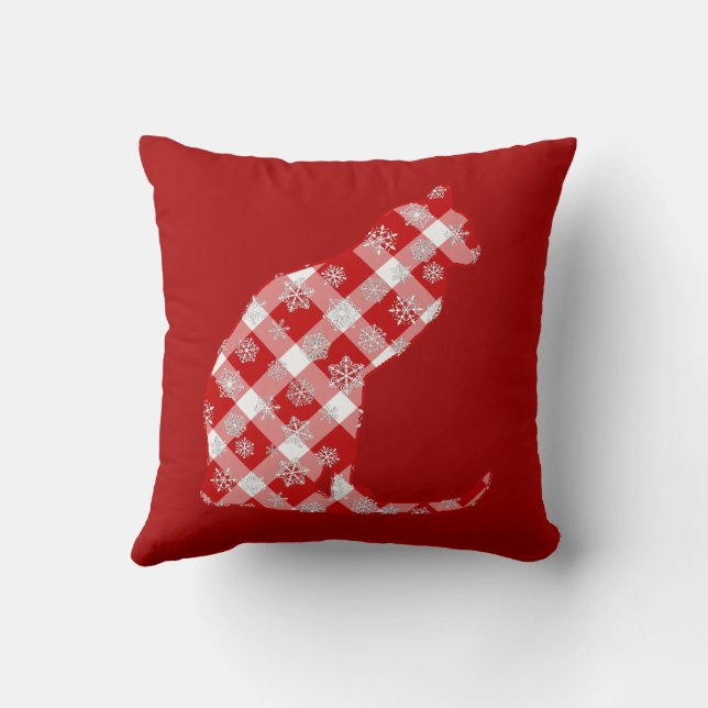 Cat in a Red Buffalo Plaid Christmas Pattern  Throw Pillow (Back)