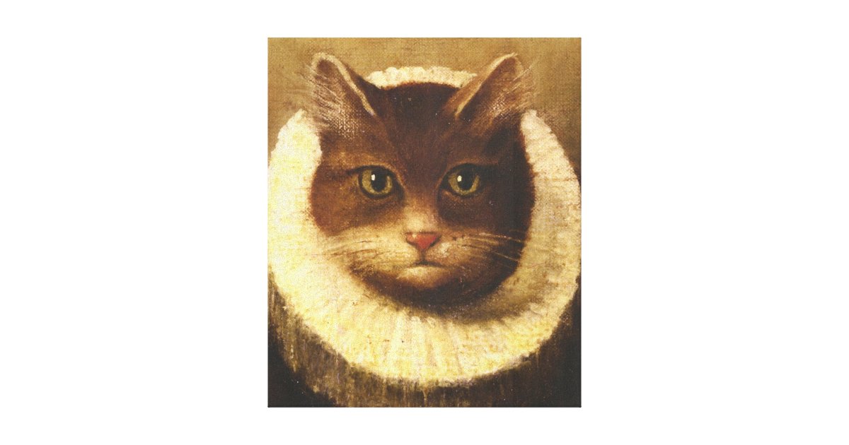 Cat In A Ruff Cute Victorian Art Vintage Painting Canvas Print