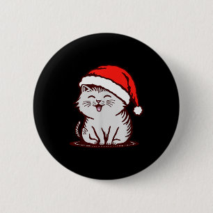 Cat In A Santa Hat  Button