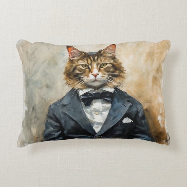 Cat in a Suit Accent Pillow (Front)