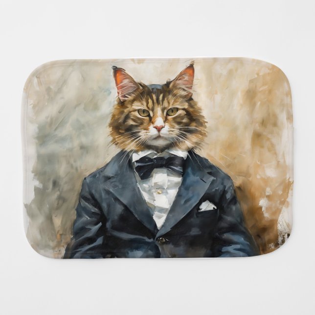 Cat in a Suit Baby Burp Cloth (Front Horizontal)
