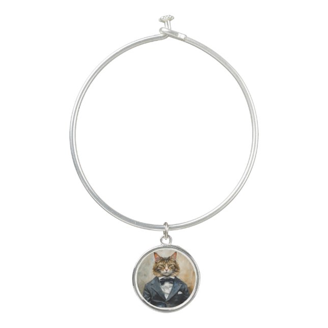 Cat in a Suit Bangle Bracelet (Front)