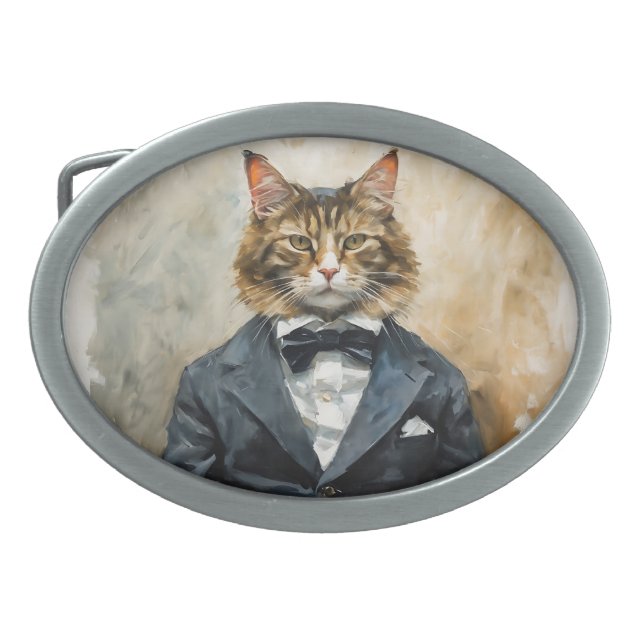Cat in a Suit Belt Buckle (Front)