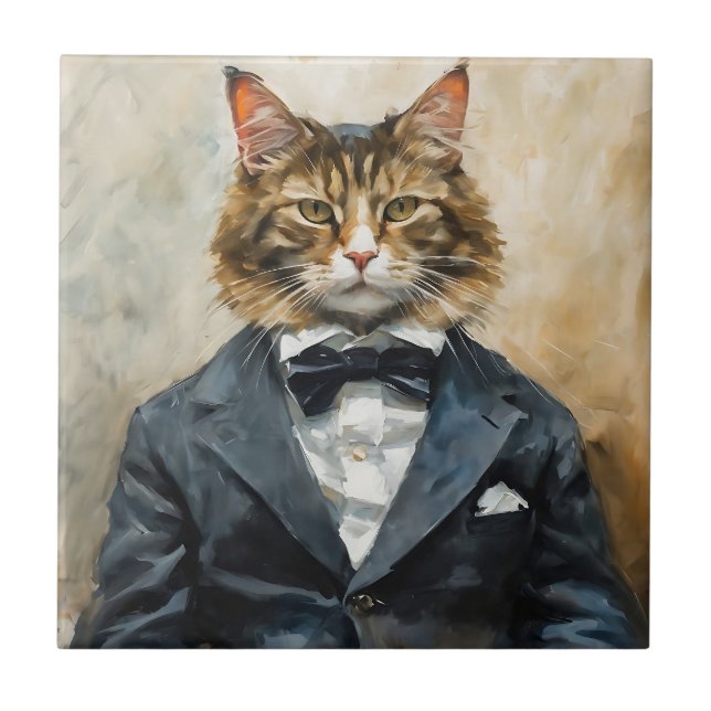 Cat in a Suit Ceramic Tile (Front)