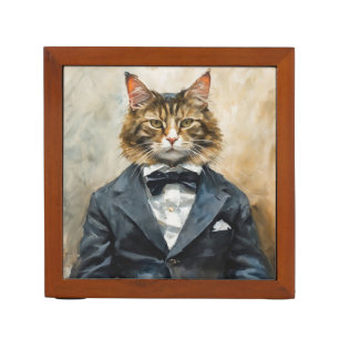 Cat in a Suit Desk Organizer