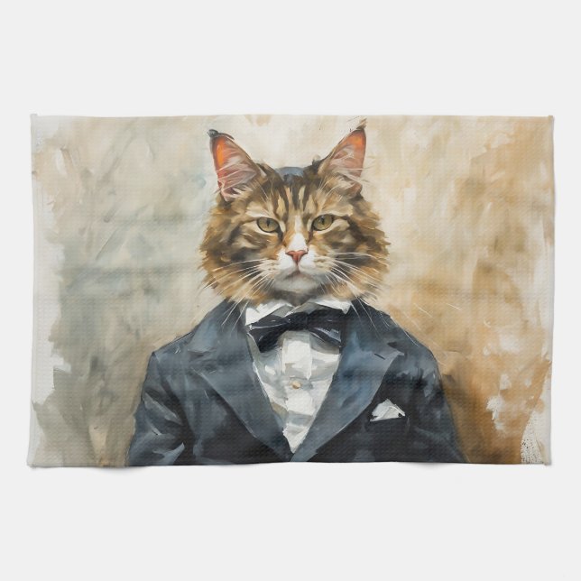 Cat in a Suit Kitchen Towel (Horizontal)
