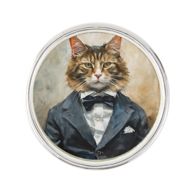 Cat in a Suit Lapel Pin (Front)