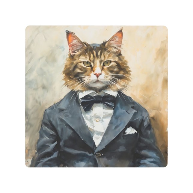 Cat in a Suit Metal Print (Front)
