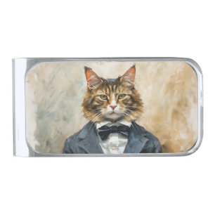 Cat in a Suit Silver Finish Money Clip