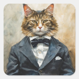Cat in a Suit Square Sticker