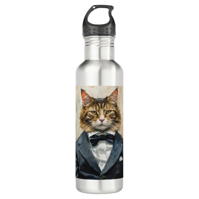 Cat in a Suit Stainless Steel Water Bottle (Front)