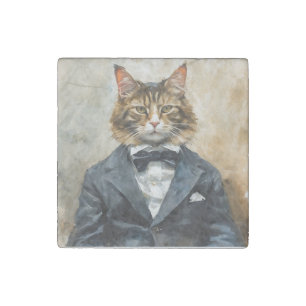 Cat in a Suit Stone Magnet