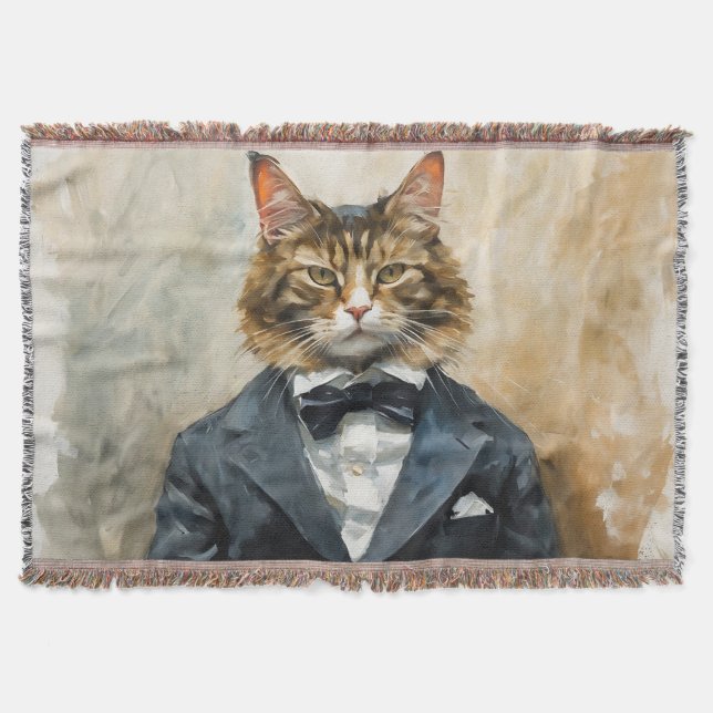 Cat in a Suit Throw Blanket (Front)