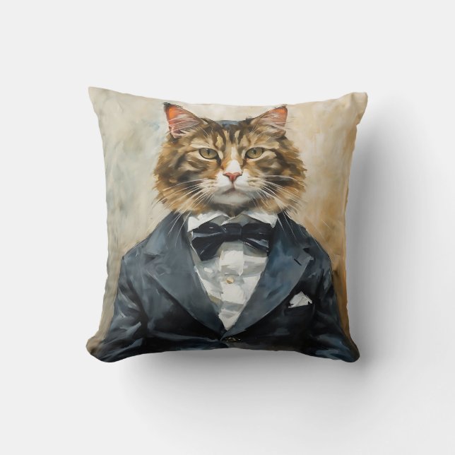 Cat in a Suit Throw Pillow (Front)