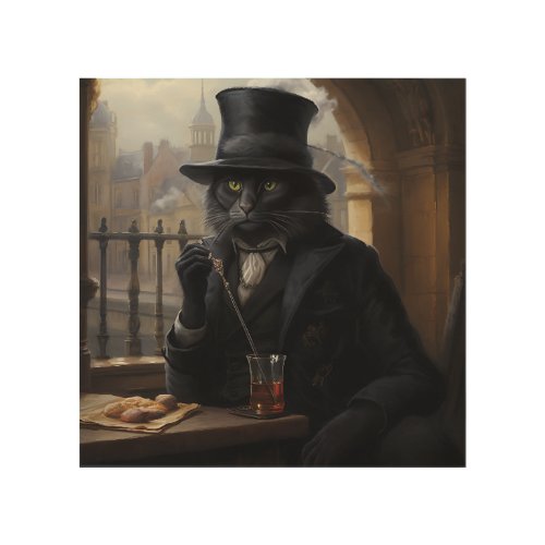 Cat In A Suit Wearing A Fancy Hat Wood Wall Art