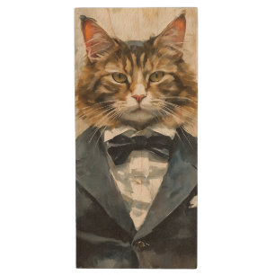 Cat in a Suit Wood Flash Drive