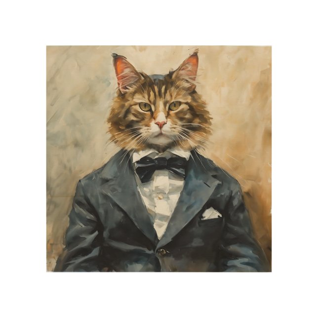 Cat in a Suit Wood Wall Art (Front)