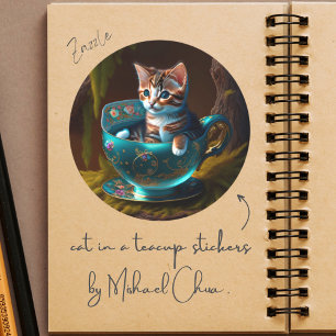 Cat in a teacup   Kitten in a Teacup Cat Stickers