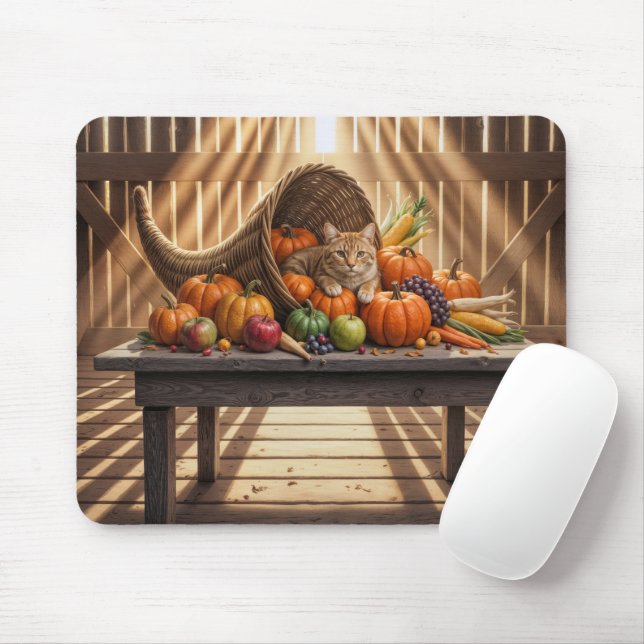 Cat In a Thanksgiving Cornucopia Mouse Pad (With Mouse)