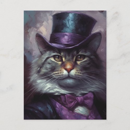 Cat in a tophat and elegant suit postcard
