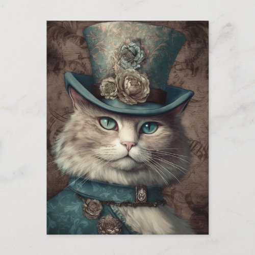 Cat in a Tophat Steampunk Vintage Postcard