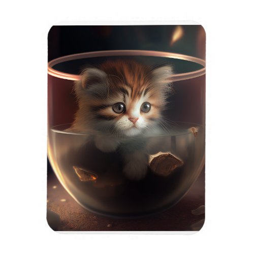 cat in a transparent teacup flexible photo magnet