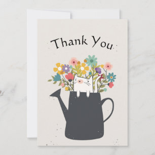 Cat In A Watering Can Thank You Flat Card