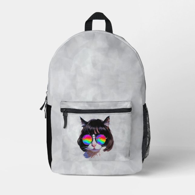 Cat in a Wig + Sunglasses (Painting #1) Printed Backpack (Front)