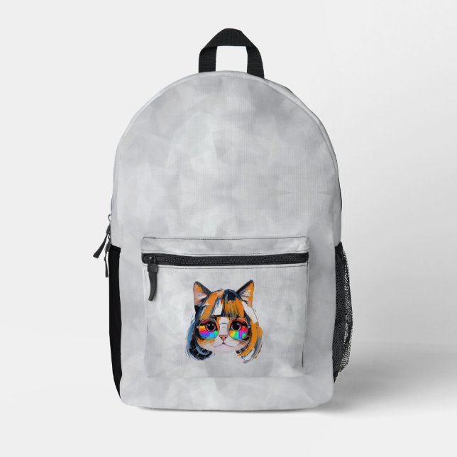 Cat in a Wig + Sunglasses (Painting #2) Printed Backpack (Front)
