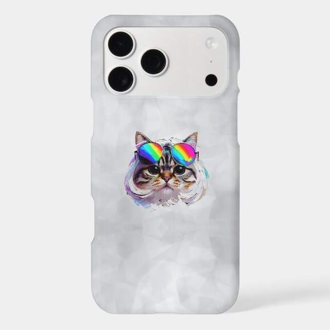 Cat in a Wig + Sunglasses (Painting #3) iPhone Case (Back)