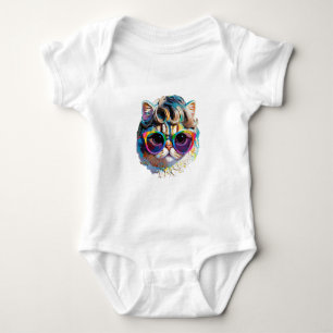 Cat in a Wig + Sunglasses (Painting #4) Baby Bodysuit