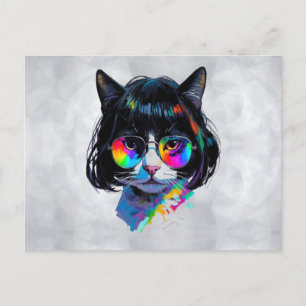 Cat in a Wig + Sunglasses (Painting #6) Postcard