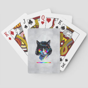 Cat in a Wig + Sunglasses (Painting #6 + RGB) Poker Cards