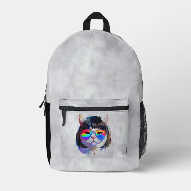 Cat in a Wig + Sunglasses (Painting #7) Printed Backpack (Front)