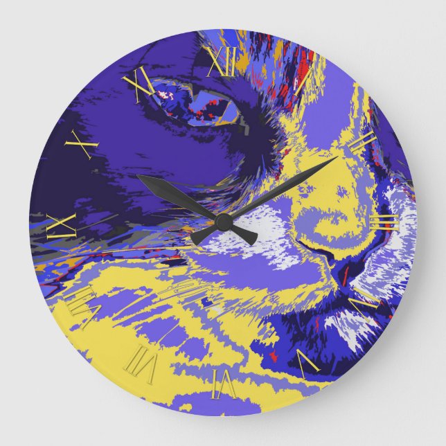 Cat in abstract colors large clock (Front)