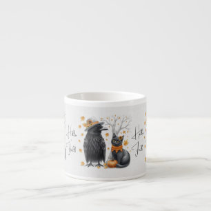 Cat in autumn "Hello fall" Crow Espresso Cup