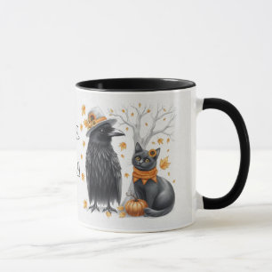 Cat in autumn "Hello fall" Crow Mug